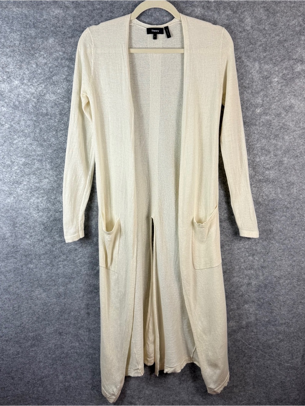 Theory Torina Slit Cardigan Women S Ivory Excellent Merino Wool Linen Duster
